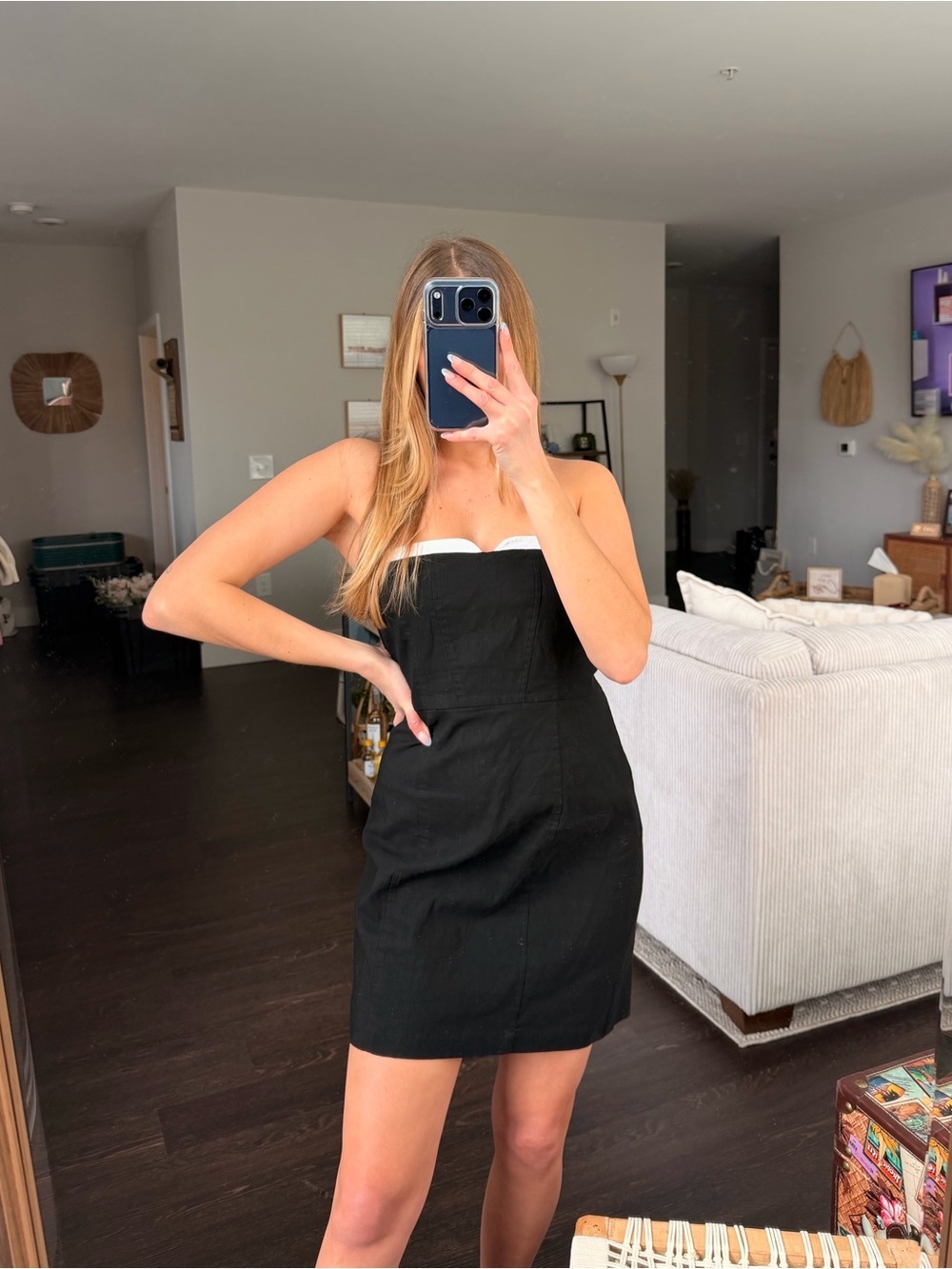 Anthropologie Maeve Strapless Peekaboo Mini Dress with White Trim - Picture 7 of 11